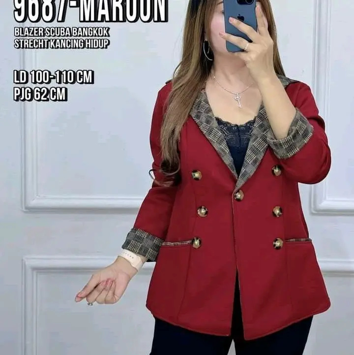 SANT BLEZER PRODUK LOKAL BLEZER KOMBI KOTAK DAN LEOPART Polos Blazer Wanita   Scuba Nyaman Formal 3