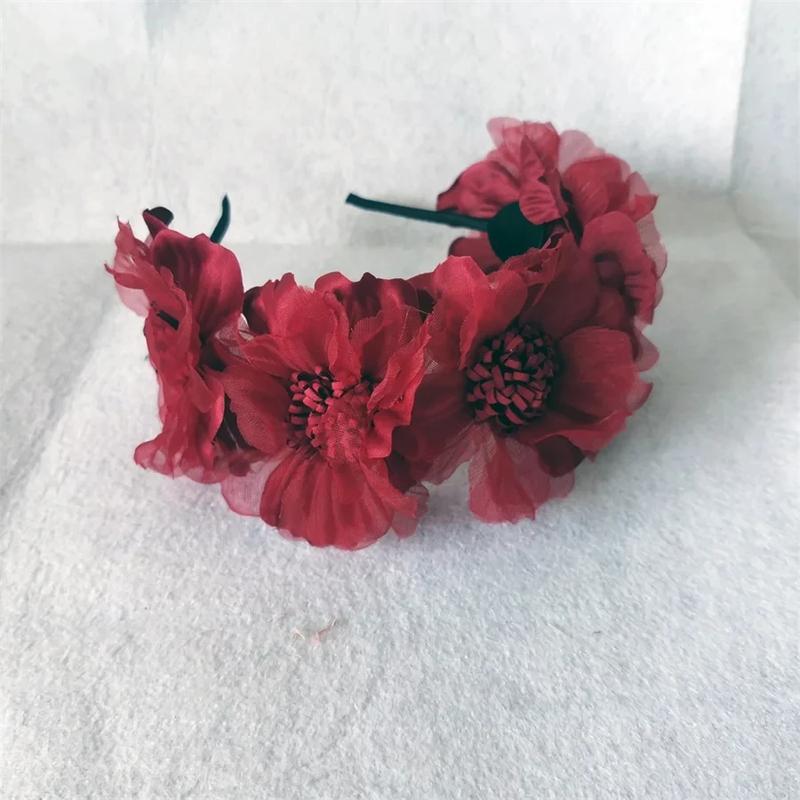 Product Introduction of New Solid Color Simulation Garland Bride Wedding Headwear Mesh Flower Headband Girls Headband Performance Hair Accessories 10