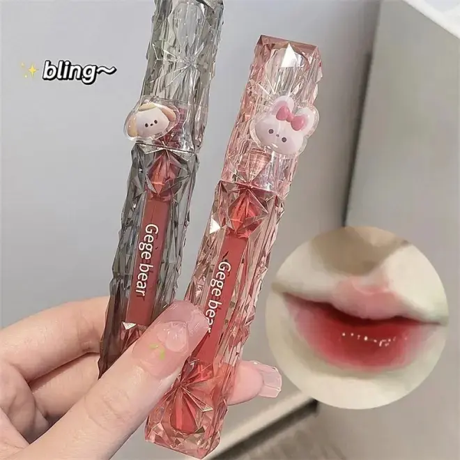 Son Kem Bóng, Gấu Gege Pha Lê Trong Suốt, Kim Cương Bóng, Bề Mặt Gương, Son Bóng Nước, Bề Mặt Gương, Ngoại Hình Màu Trắng, Không Dễ Bị Vết Bẩn, Với Màu Nâu Hạt Dẻ Và Nâu Đỏ, Thích Hợp Cho Mùa Xuân Và Mùa Hè, Son Môi