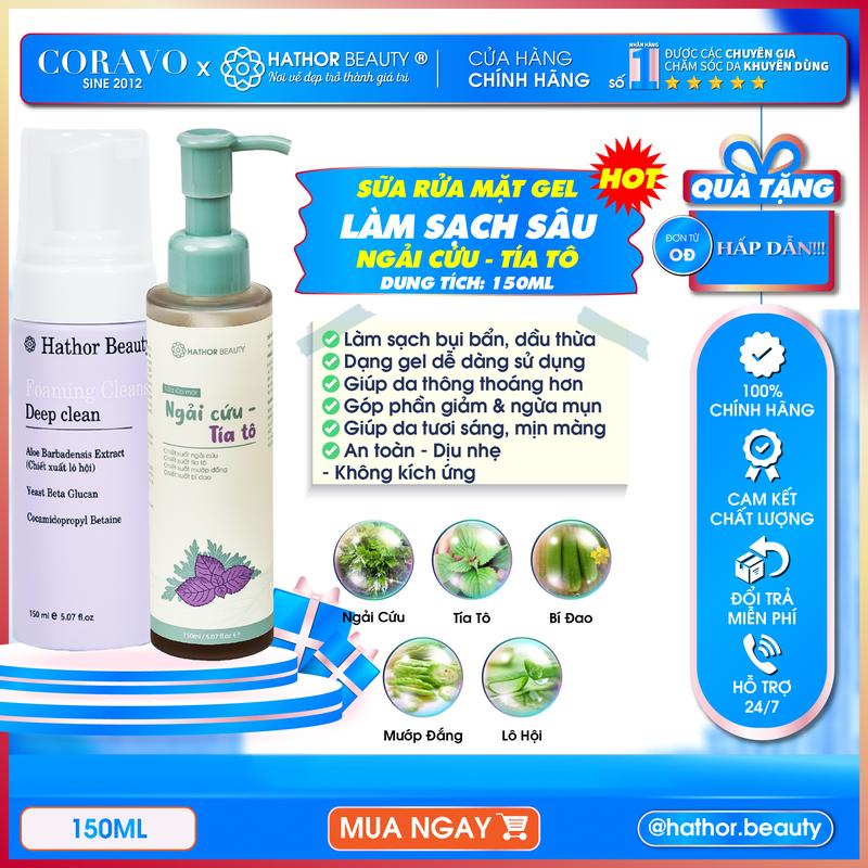  Sữa Rửa Mặt Dạng Gel Ngải Cứu Tía Tô - Làm Sạch Sâu Dưỡng Ẩm Hathor Beauty  Kim Thiên Hoa  150ml - Coravo Skincare 