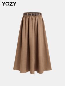YOZY Women's Solid Belted High Waist Flared Skirt, Elegant Fashion Casual Midi Skirt for Daily Outdoor Wear, Women Bottoms for Summer