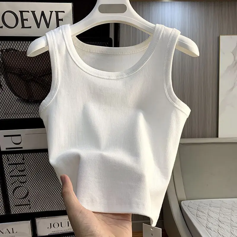 Bộ Đồ Vest, Màu Trắng, Có Thể Mặc Bên Trong Và Bên Ngoài, Áo Yếm Không Tay Cơ Sở, Dành Cho Mùa Hè Của Phụ Nữ, Thời Trang, Phong Cách Ins, Quần Áo Ngắn Cô Gái Nóng Bỏng Rốn