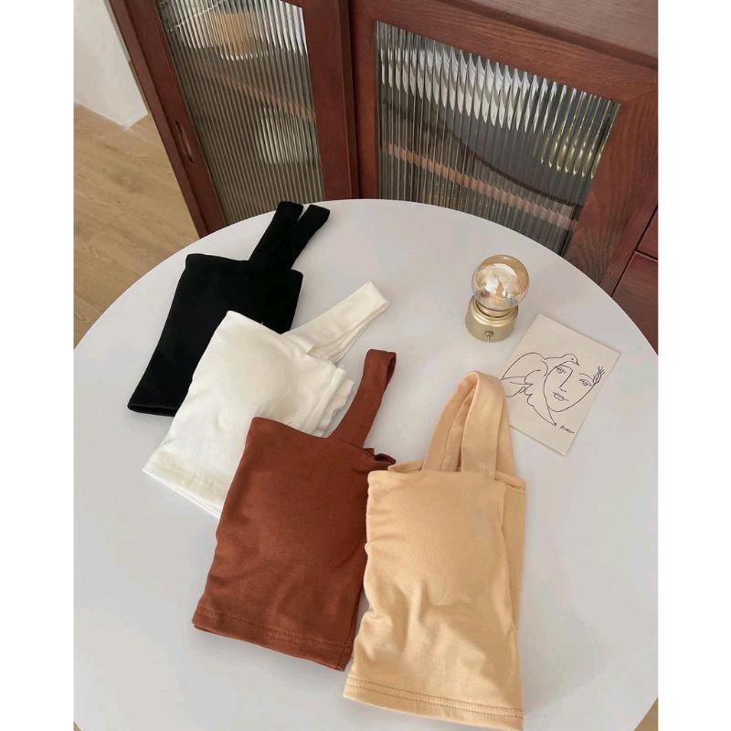 Áo 2 dây bản to có mút ngực Top Nữ Women Đen 5