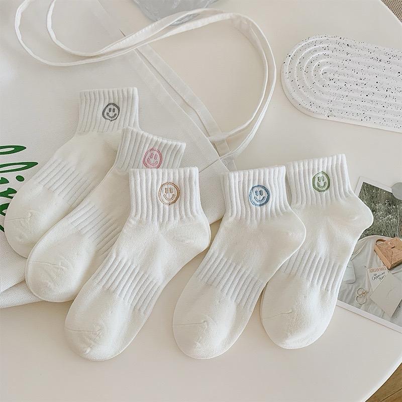 Tất cotton cổ trụ dày đẹp màu trắng hoạ tiết mặt cười ( SK23) Menswear Nam 0