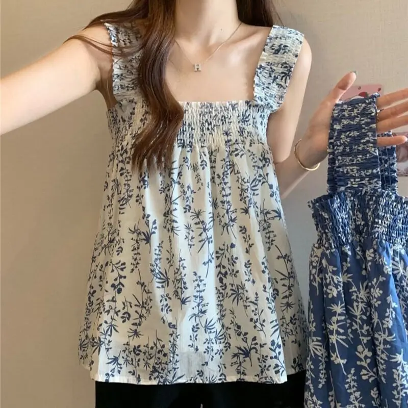 Unne Korean-style cute casual loose floral strap tank top camisoles tops
