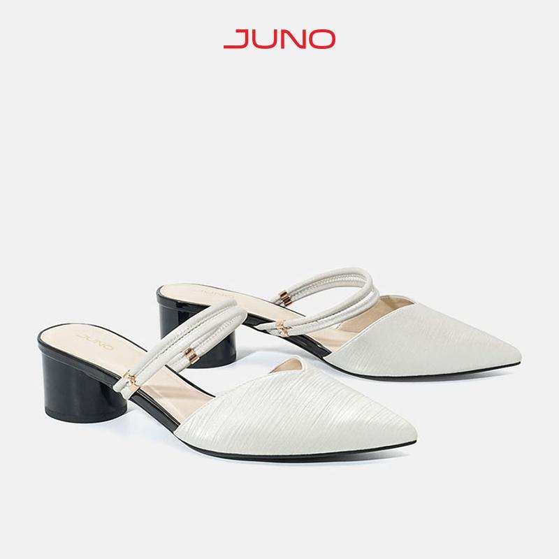 JUNO Giày Mules Mũi Nhọn Gót Trụ - CG05097