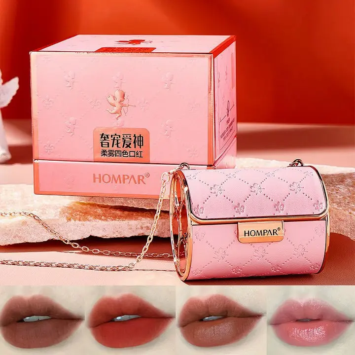 [HCM] Set 4 Cây Son Môi Màu Và Son Dưỡng Ẩm Lâu Phai HOMPAR Kèm Dây Chuyền Có Hộp Đựng Túi Xách Làm Quà Tặng Cực Sang  Hàng Hot 3