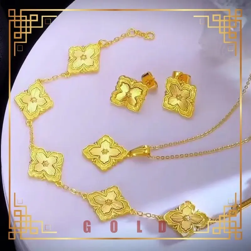 [Lucky K Gold] Light Luxury Jewelry Clover Women's Elegant Necklace Stud Earrings Bracelets