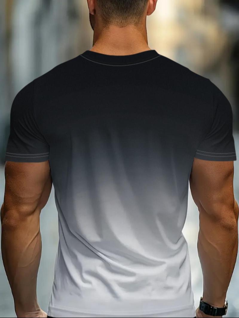 Product Introduction of Men's Ombre Print Short Sleeve Tee, Regular Fit Casual Fashion Round Neck T-shirt for Daily Wear, Men's Top for All Seasons 7