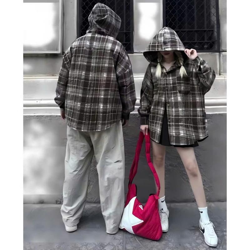 Áo Chống Nắng (Áo Sơ Mi) Unisex Nam Nữ Sọc Caro Có Mũ Form Rộng Chất Dày Dặn - Women 3