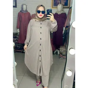 Setelan Celana kode 022 ( salur putih & serat kayu ) standar & jumbo Crepe Muslim