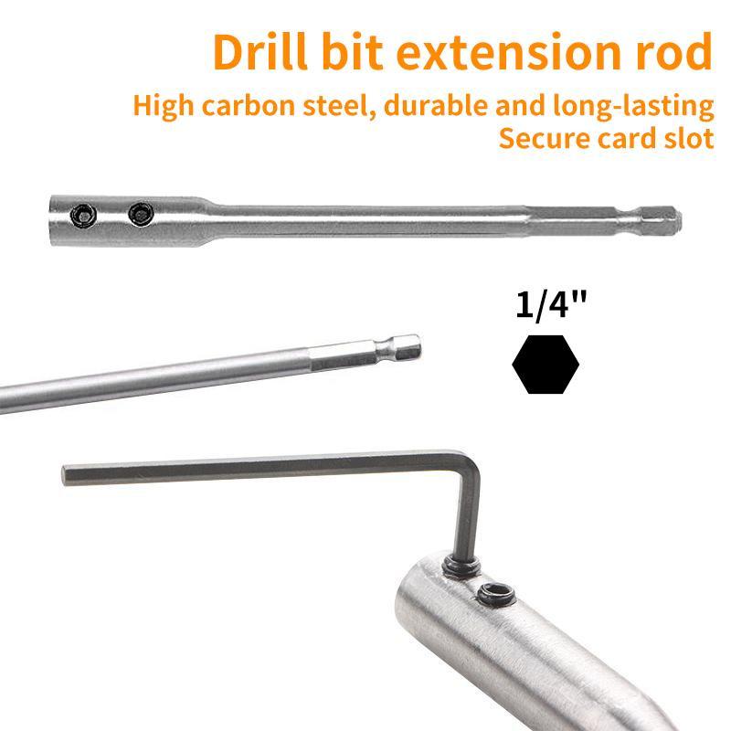 Woodworking Drill Bit Set, High Carbon Steel R Slot Hex Shank Drill Bit with Extension Rod, Professional Hand Tool for Woodworking 6