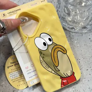 Case HP Kompatibel Untuk IPhone 16 11 15 13 12 14 Pro Max 11 16 Pro 11Pro Sederhana Lucu Kartun Ikan Jelek Riak Air Gelombang Kerut TPU Silikon Penutup