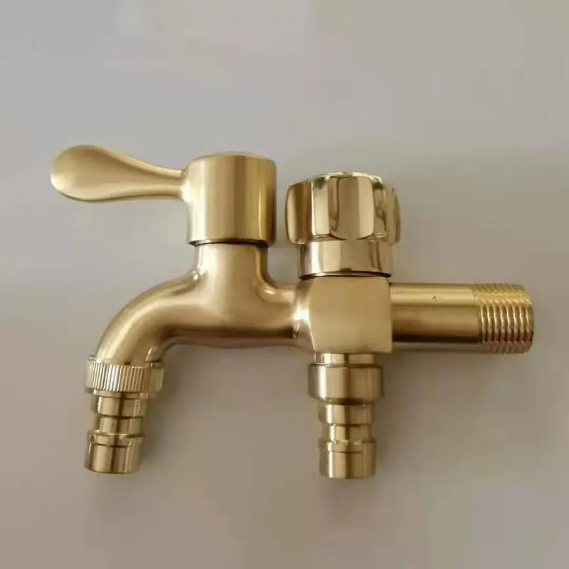 Đầu vòi nước inox 2 đầu ra - Vòi Xả Nước Đôi 2 Đầu Ra  Cấp Nước Máy Giặt Inox 304 Cao Cấp mẫu mới mạ vàng 0