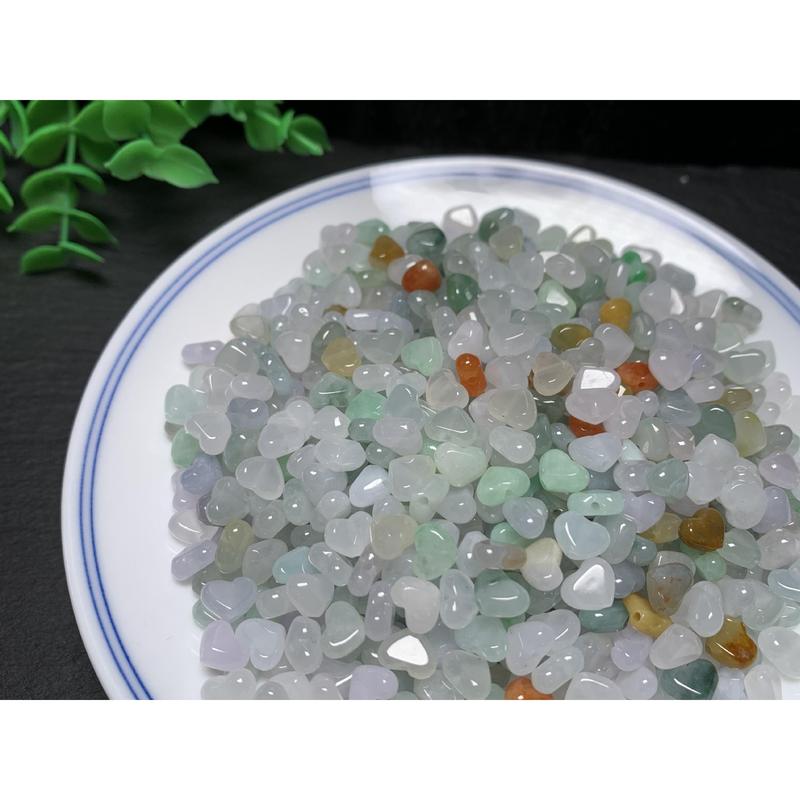 (10 pieces)Three-color heart-shaped beads Myanmar material jadeite jade loose beads: about 7mm wide accessories handmade DIY 3
