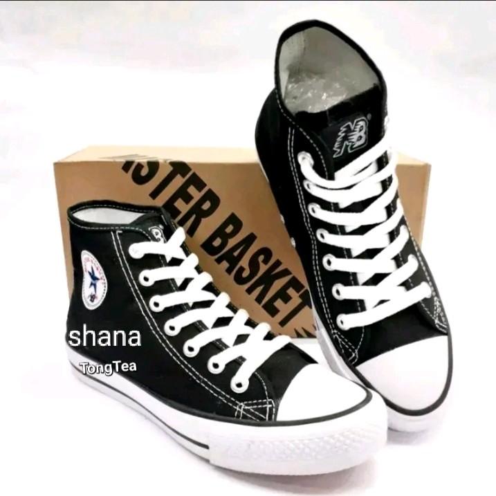 SEPATU SEKOLAH TALI MB HITAM PUTIH TINGGI GRATIS KAOS KAKI 2