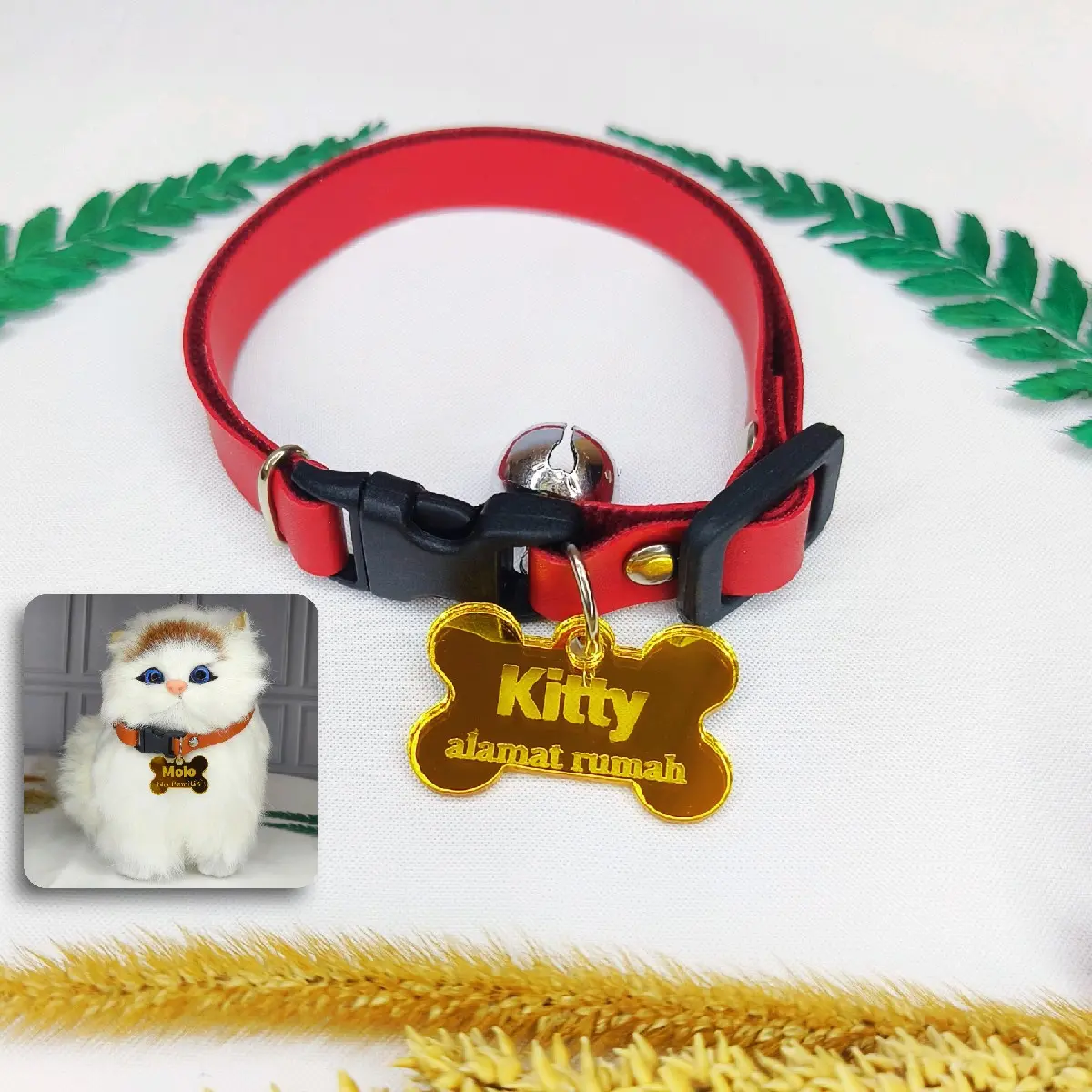 kalung kucing gratis costume nama bahan kulit dan akrilik free lonceng