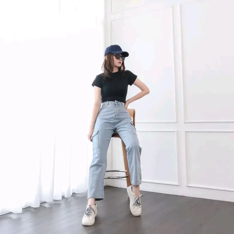 celana cargo loose wanita Panjang Stretch Casual