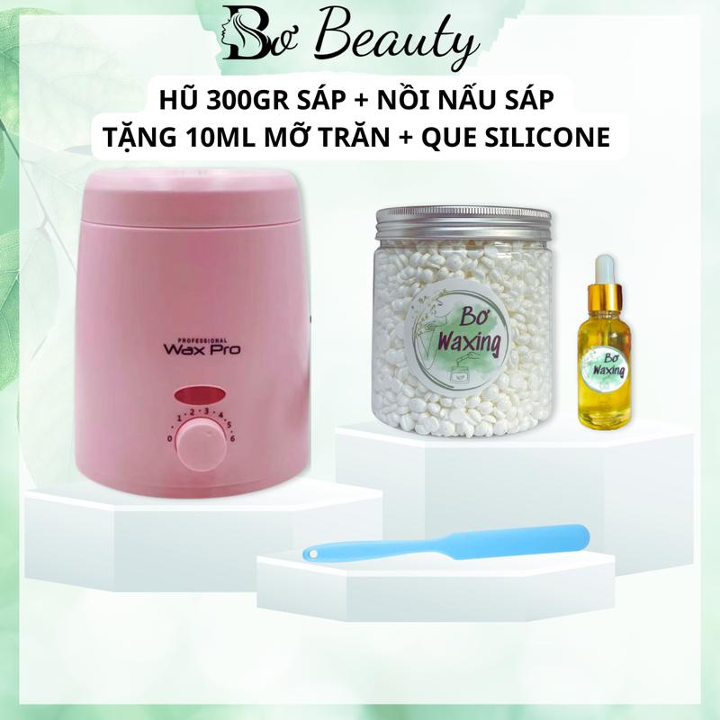 Sáp wax lông trọn bộ gồm Hũ 300gr sáp + Nồi nấu sáp 200ml + 10ml serum mỡ trăn nguyên chất tặng kèm que phết silicone