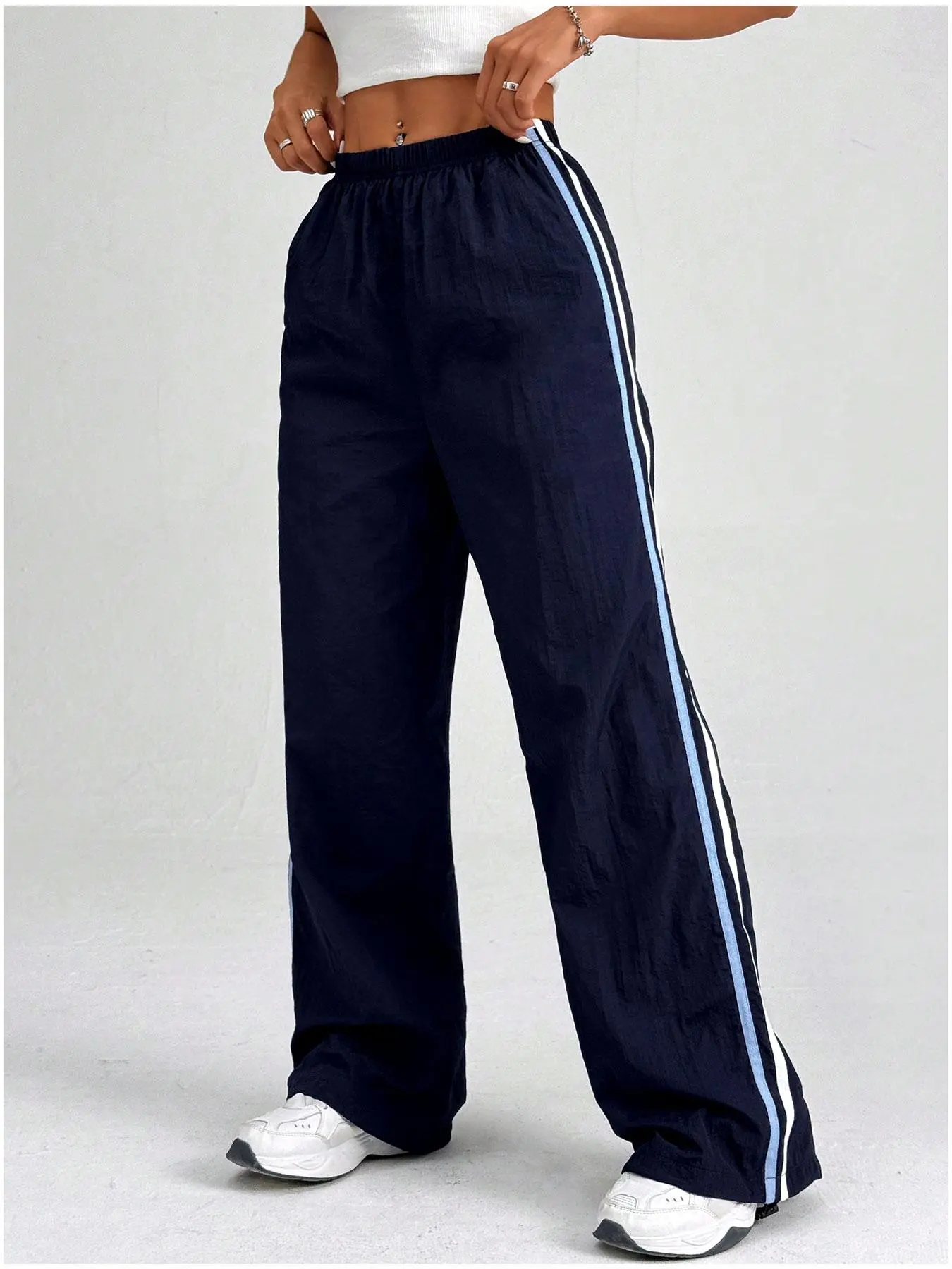 Women's Striped Print Wide Leg Pants, Casual Comfy Trousers for Daily Wear, Ladies Bottoms for All Seasons