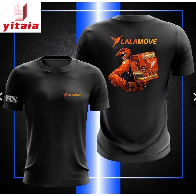 Áo Thun Người Lái Giao Thức Ăn, Baju lanamove D3, Màu Đen, Làm Bằng Microfiber, Áo Thun Cổ Tròn, Thích Hợp Cho Nam Và Nữ
