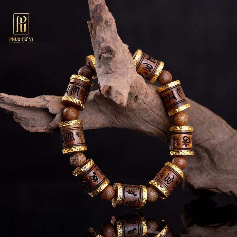 Vòng Trầm Đốt Trúc Tốc Vườn Khắc CPG Khoen Mạ | Trầm Hương Phúc Tử Vi ( mua một tặng một hộp gấm, dây dự phòng) Phụ Kiện
