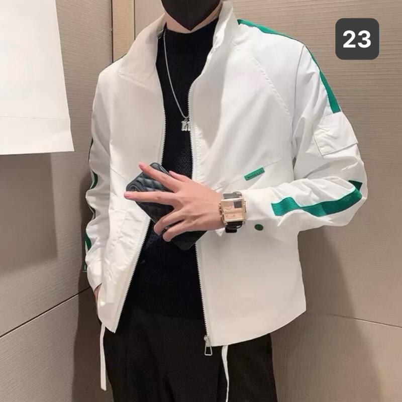 Áo khoác dù nam 23 áo gió nam màu trắng kẻ sọc chất liệu vải dù 2 lớp phong cách thời trang Menswear Jacket có nón