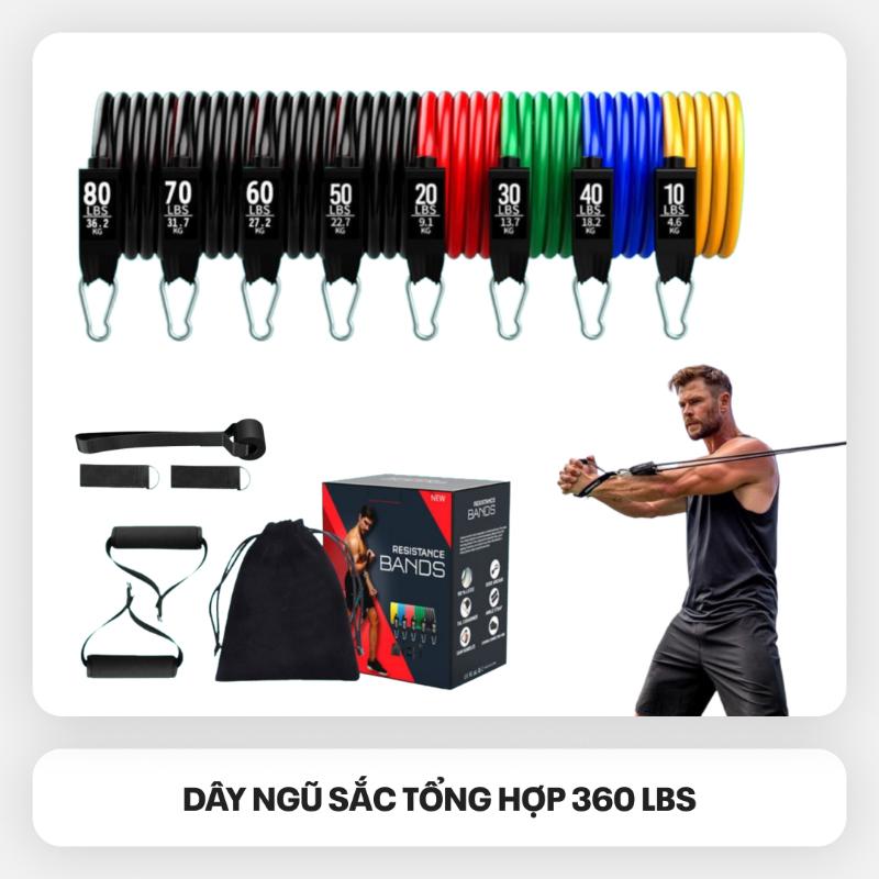 【JDSFG】 [360LBS] Bộ Dây Kháng Lực Ngũ Sắc Tổng Hợp 360LBS Toàn Thân Tập Thể Hình Tại Nhà - Đa Năng Tiện Lợi 6