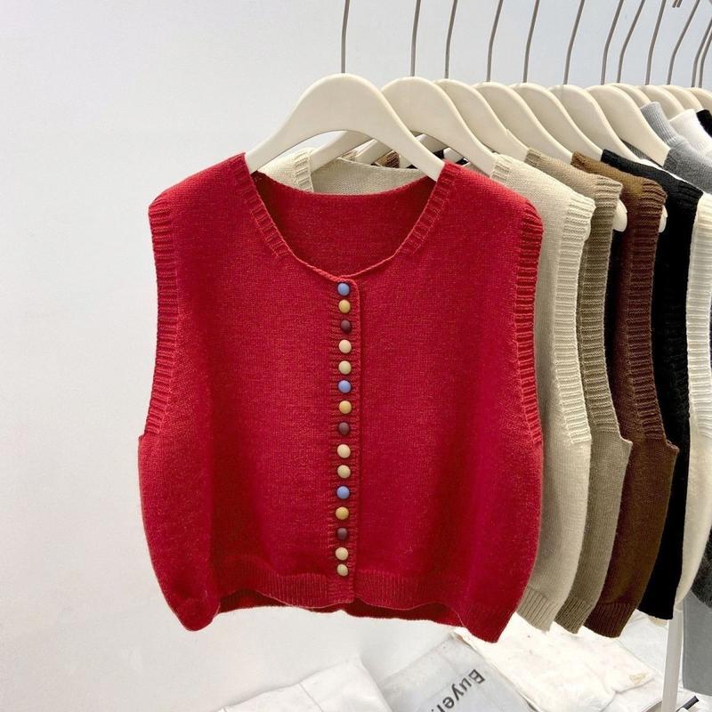 Áo Vest Cổ Tròn, Dệt Kim, Dành Cho Nữ, Dáng Rộng Vừa Vặn, Thời Trang, Thích Hợp Cho Mùa Xuân Và Mùa Thu, Váy Băng Quấn Áo Len gile  cổ  tròn 7
