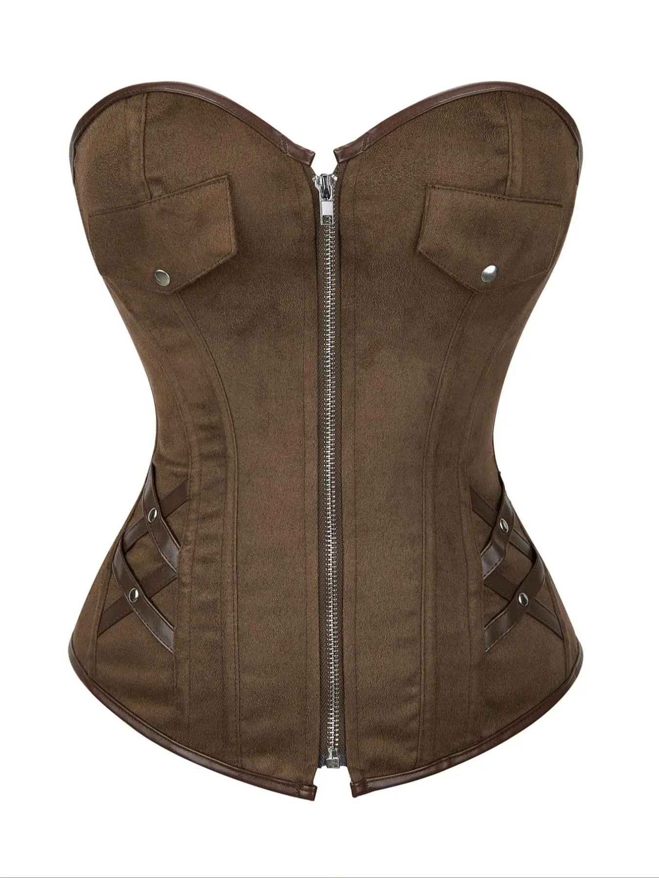 Women's Solid Color Zipper Front Corset, Retro Fashionable Lace Up Corset for Cosplay, Women's Costume Top for All Seasons