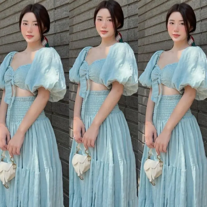 Sét maxi đi biển Xốp xoè 4 màu  - Nhà Lỳ Có Maxi Nữ Áo Women Xếp Ly Bo Chun 1