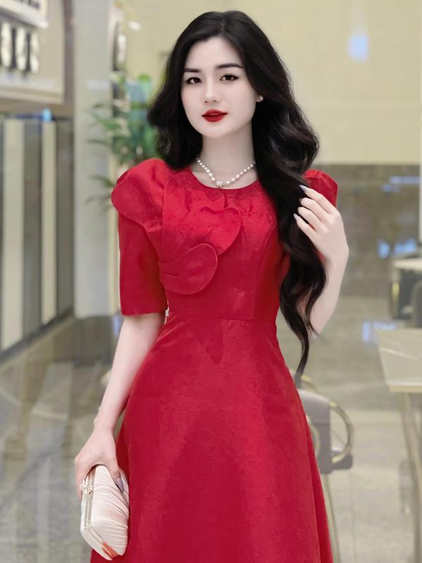 MIỄN SHIP MDU3665 Váy Tafta Ánh Kim 2 Lớp - Gam Màu Đỏ Tươi Trẻ Dành Cho Nữ Women Dress