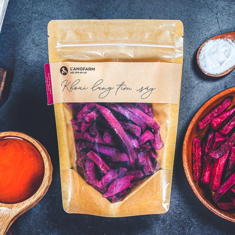 Khoai lang tím sấy giòn L'angfarm, 120g, bịch, mẫu kraft 1 mặt trong