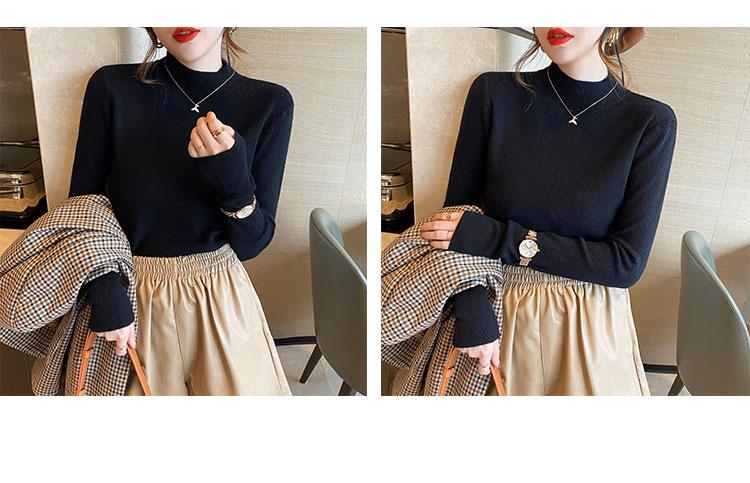 Product Introduction of High-End Western Style Inner Wear Bottoming Shirt for Women 2024 Spring and Autumn New Style Wooden Ear Mock Neck Sweater Knitwear Top 15