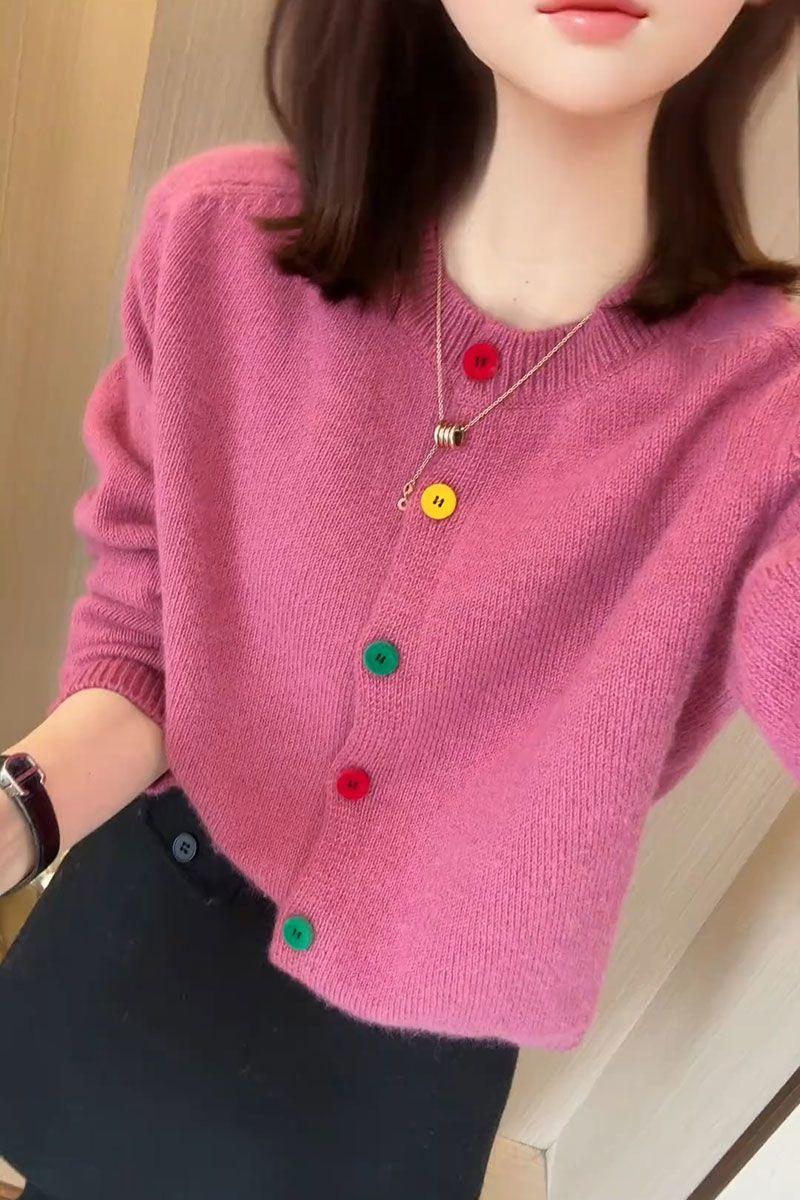 Product Introduction of Áo Cardigan Dệt Kim, Phong Cách Hàn Quốc, Chống Lão Hóa, Thiết Kế Cầu Vồng Thanh Lịch, Một Hàng Cúc, Cổ Tròn, Giống Như Len, Thích Hợp Cho Mùa Xuân, Hàng Mới Về, Phong Cách Lười Biếng, Áo Len Độc Đáo 17