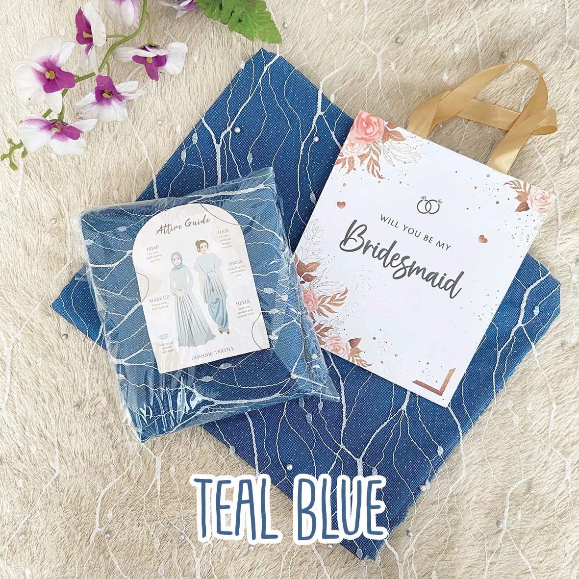 Paket Kain Bridesmaid Satin + Akar Mutiara Termasuk Paperbag Paperbelt Guide Card Bahan Polos Tile Warna Seragam Request Nama