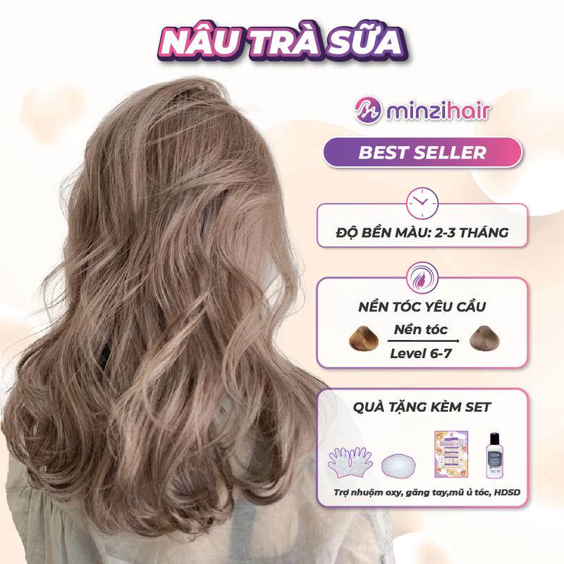 Thuốc nhuộm tóc nâu trà sữa Minzihair - Lên từ nền nâu level 6-7 - Không cần tẩy - Best Seller - Màu ngọt ngào - Nâu hot trend