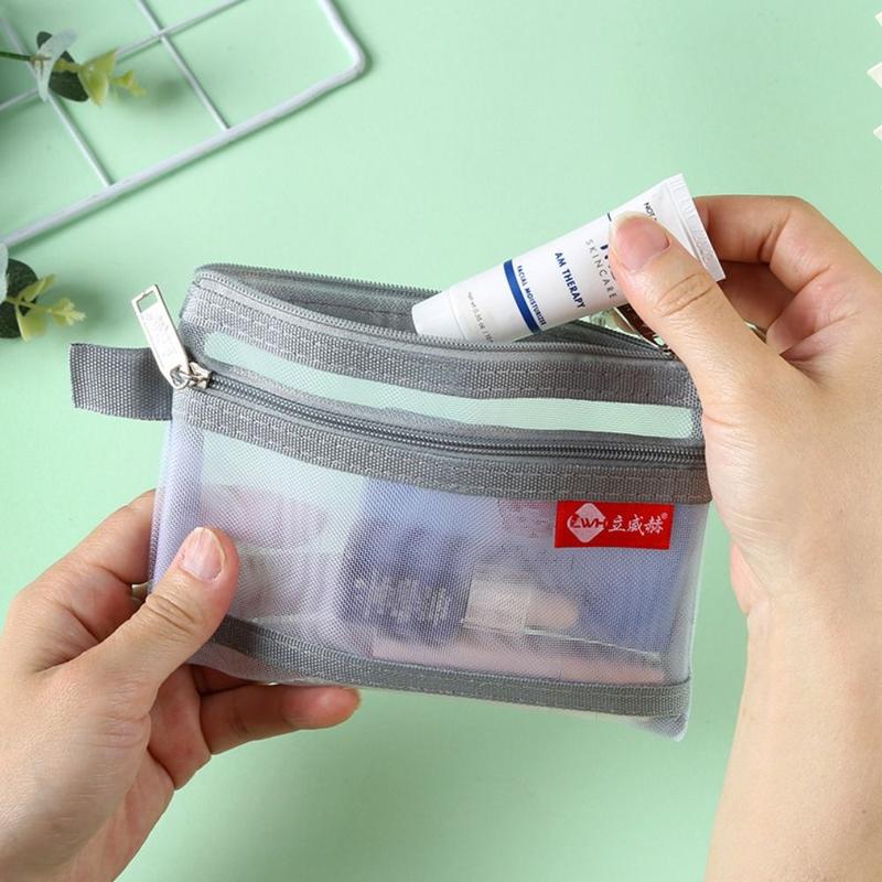 Product Introduction of New Portable Small Coin Bags Double Layer Mesh Bus ID Credit Card Storage Bag with Zipper Nylon Money Wallet Purse 13