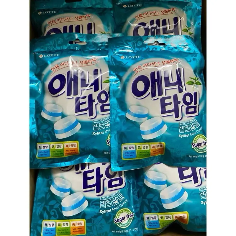 1 viên kẹo không đường xylitol bạc hà Lotte Anytime 60gr( Sugar free), đồ ăn vặt ăn kiêng ngon rẻ. 3