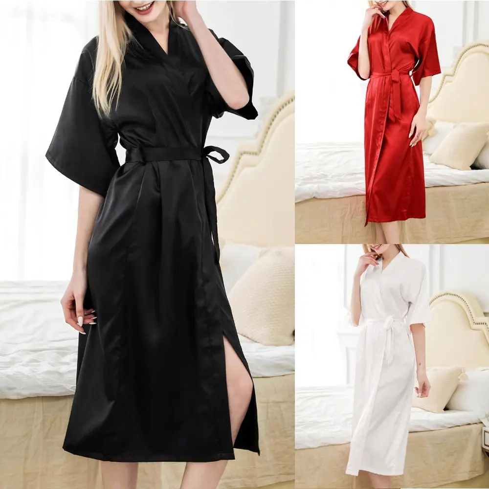 ✨ HOT ASLE ✨ Womens Satin Long Robe Wedding Dressing Gown Sleepwear Lingerie Nightdress