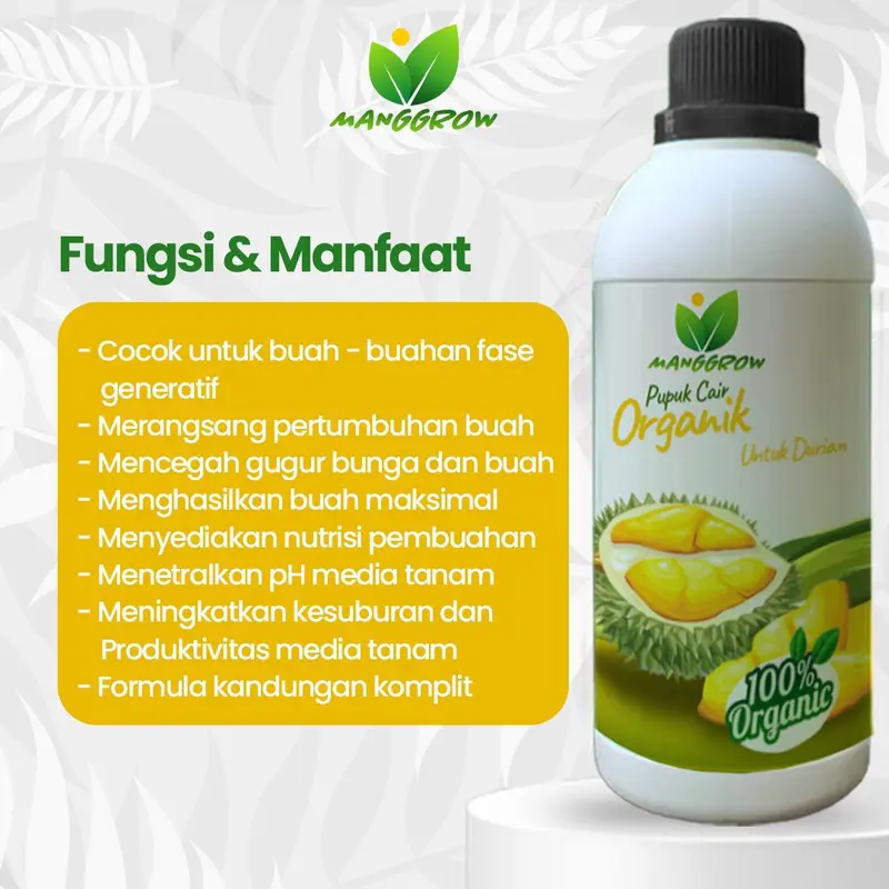 MANGGROW Fruit - Nutrisi Pupuk Organik Pohon Tanaman Durian | Booster Durian Kemasan 500ML dan 1000ml | Penyubur Buah, Bunga & Daun Durian Pupuk 2