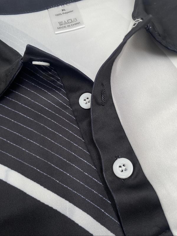 Men's Geometric Colorblock Print Polo Shirt, Fashion Casual Regular Fit Long Sleeve Half Button Front Top for All Seasons, Men's Clothes for Daily Wear 2