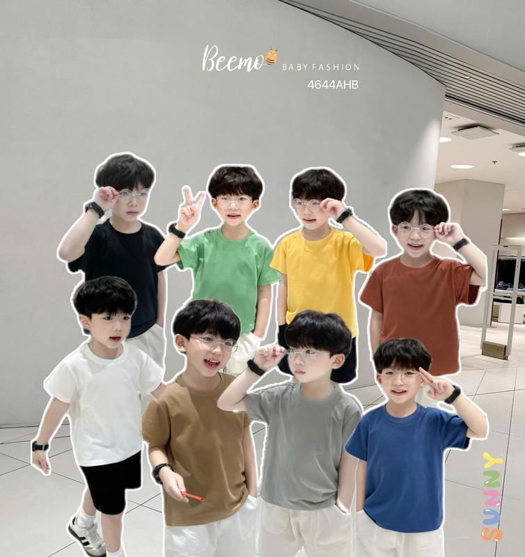 Áo phông cộc tay Beemo trơn vải cotton 4C mềm mại mặc mùa hè cho bé 9-24kg 4644AHB