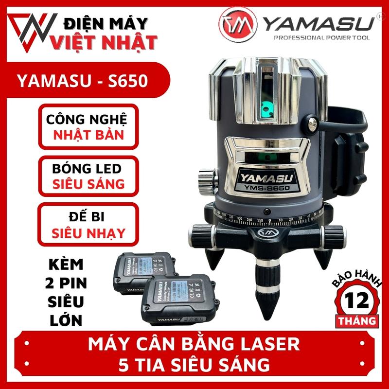 Máy cân bằng laze máy cân mực 5 tia xanh Yamasu YMS -S650 dùng ngoài trời,điều khiển từ xa 2 pin dung lượng lớn mẫu mới