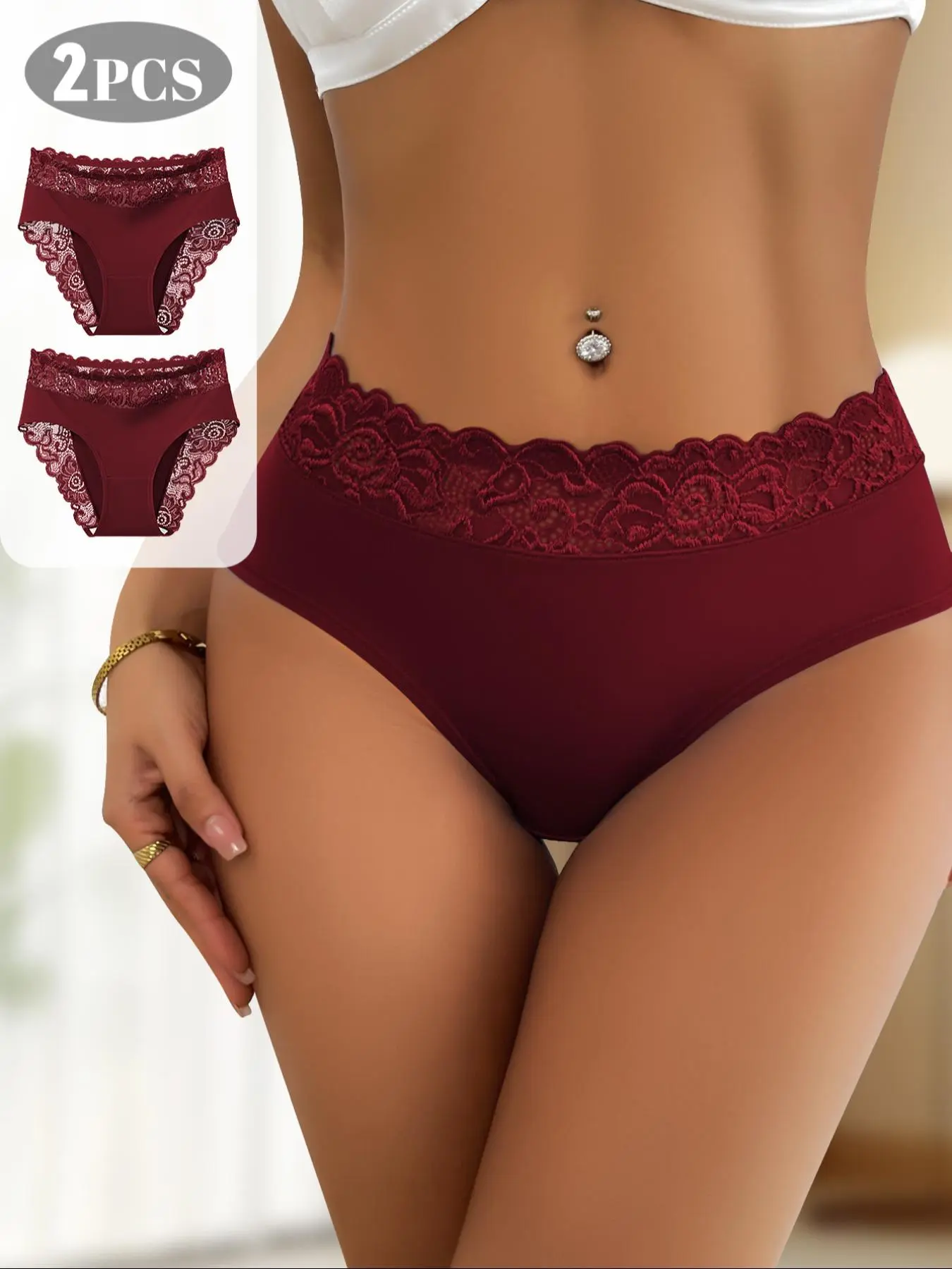 Women's   Contrast  Floral Lace Brief, Soft Comfy Breathable Panty for Daily Wear, Women's Underwear for All Seasons