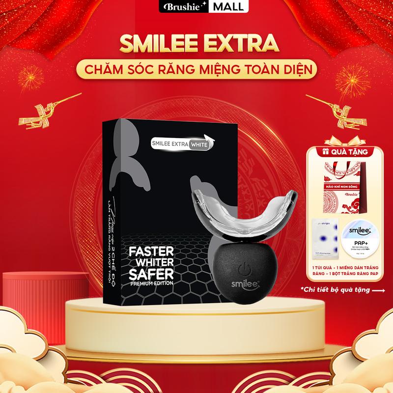 [CHỈ CÒN 100 VOUCHER] Bộ Kit hỗ trợ làm trắng răng Smilee Extra White - Hiệu quả nhanh, an toàn, tiện lợi [ BẢO HÀNH 12 THÁNG ] - TẶNG túi kháng chiến + miếng dán trắng răng + bột trắng răng PAP
