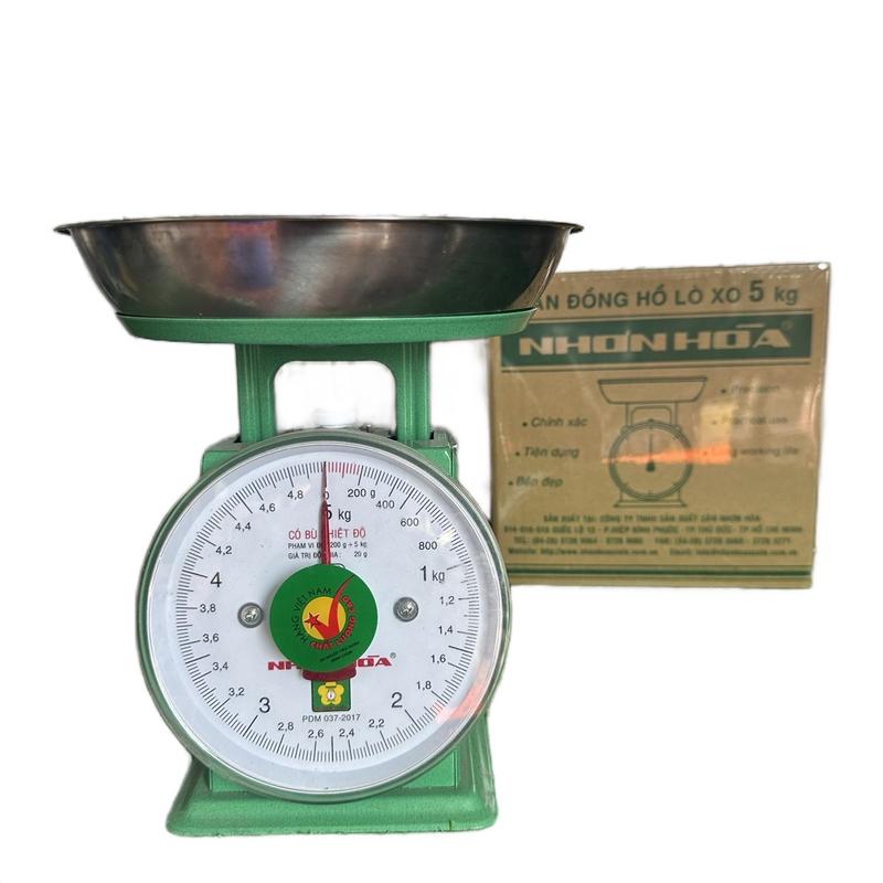 Cân Đồng Hồ Lò Xo Nhơn Hòa 5Kg CĐH-5, Phạm vi đo 200g – 5kg, Vạch chia rõ ràng, Sai số tối đa : ±30g cân đĩa