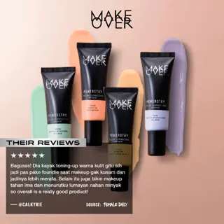 MAKE OVER POWERSTAY Color Correcting Primer - Primer menetralkan warna wajah mencerahkan menghilangkan kemerahan tahan lama hasil matte cocok sebelum makeup hijau ungu oranye kuning 2