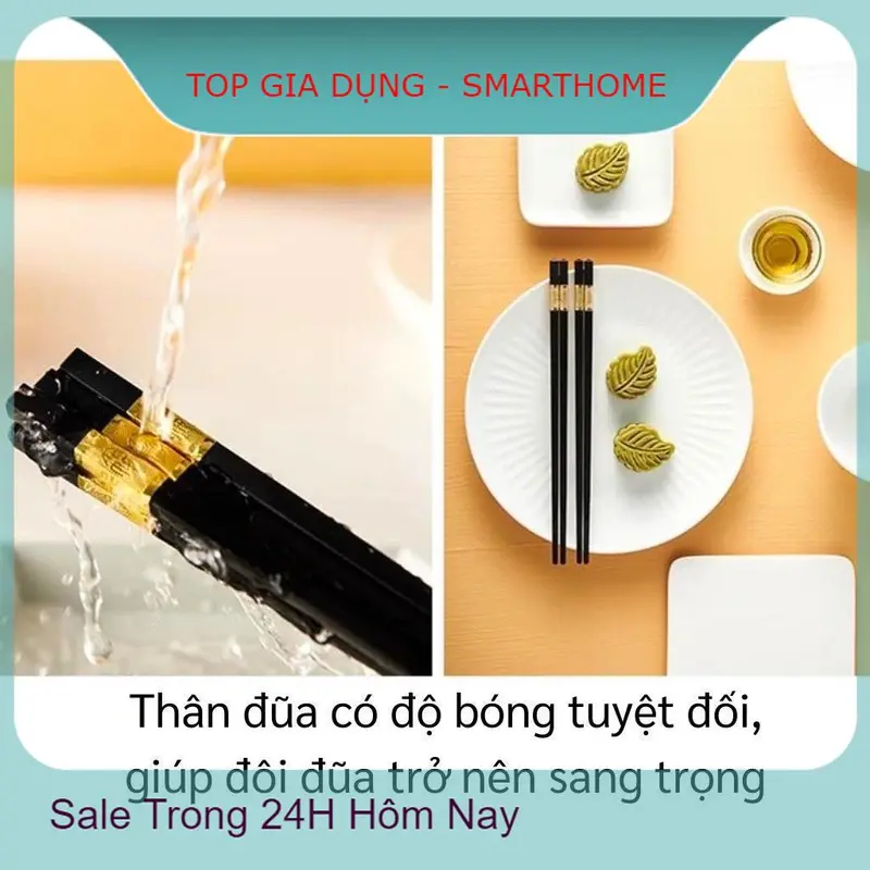 Đũa Mạ Vàng 10 Đôi Nhựa Đen Cao Cấp Chống Bong Tróc Chống Mốc Chịu Nhiệt Tốt 5