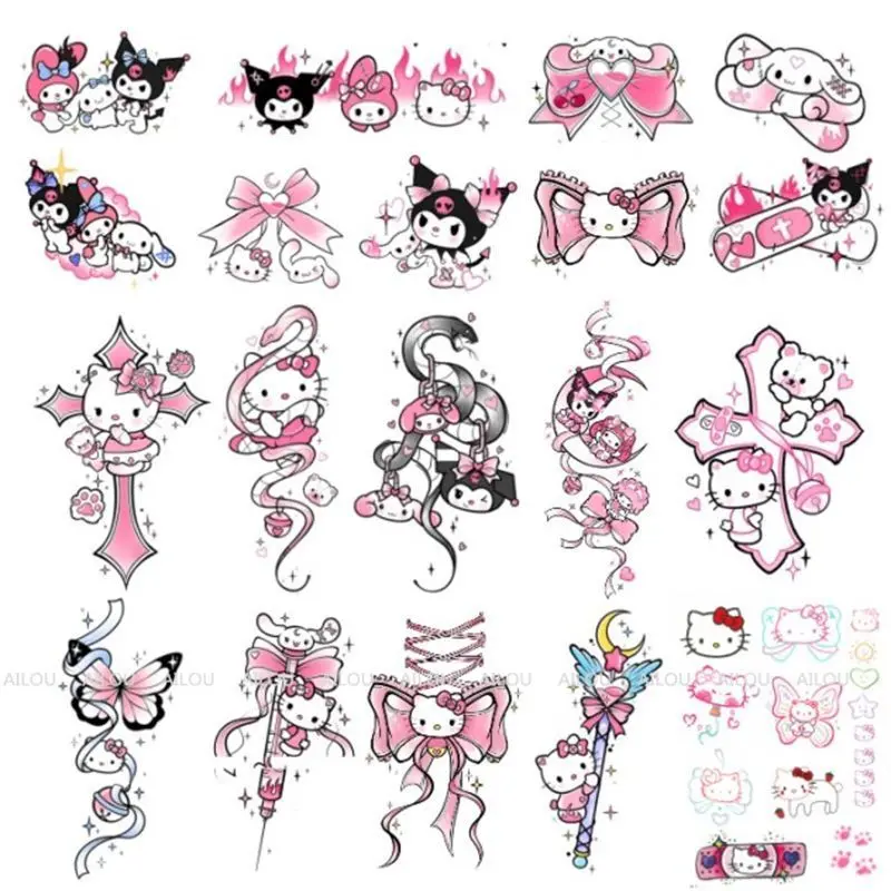 Hình xăm dán Hello Kitty hoa cánh tay hình xăm cô gái mềm mại dễ thương không thấm nước hình xăm coolomi hình xăm nữ nơ tối 0